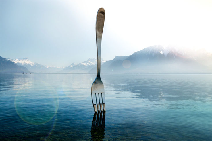 'La Forchette' sculpture at the Alimentarium 